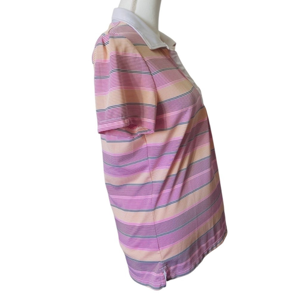 PUMA Dry Cell Golf Polo Shirt Short Sleeve Striped in Pink/Orange Size M - Picture 5 of 8